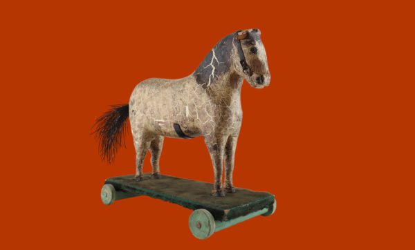 <p>TITLE: Wooden horse<br /> ARTISTE: Anonymous<br /> ACCESSION NUMBER: 2013.14.4.1-3<br /> MATERIAL: Wood, paint, horsehair, leather, fibers, metal<br /> DATE: Around 1940<br /> DIMENSIONS: 22 x 12 x 23.5 cm<br /> CREDIT LINE: Donation of Ginette et Pierre Millette</p> 