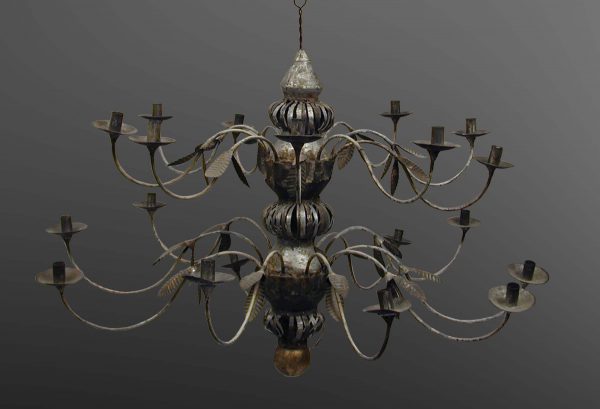 Chandelier with twenty arms that can each hold one candle. The upper section has eight arms and the bottom section twelve. 